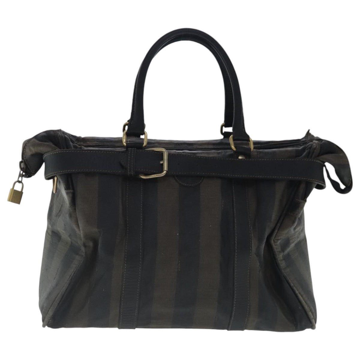 FENDI Pecan Canvas Boston Bag Brown Black gold bs19073