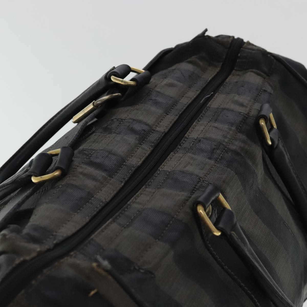 FENDI Pecan Canvas Boston Bag Brown Black gold bs19073