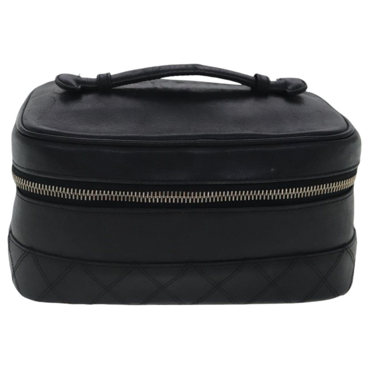 CHANEL Bicolore Vanity Cosmetic Pouch Leather Black Gold CC bs19077