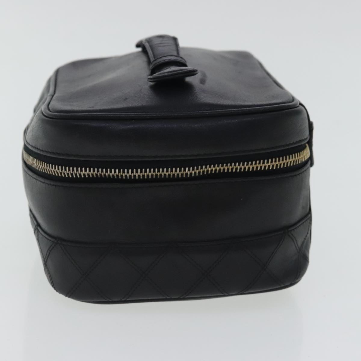 CHANEL Bicolore Vanity Cosmetic Pouch Leather Black Gold CC bs19077