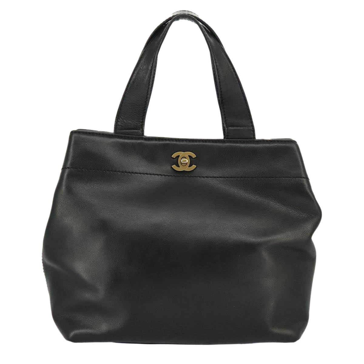 CHANEL Hand Bag Leather 2way Black Gold CC bs19252