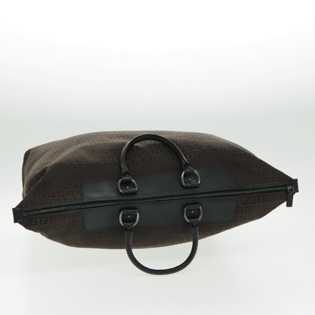 FENDI Zucchino Canvas Boston Bag Dark Brown Black Silver bs19297