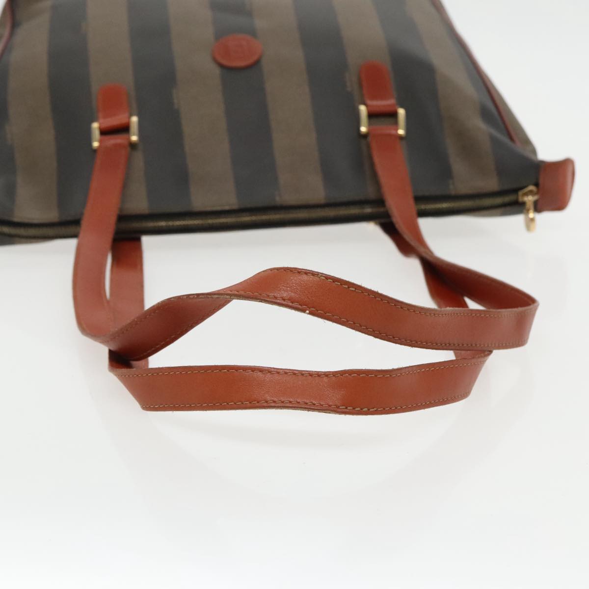 FENDI Pecan Canvas Tote Bag Brown Black Gold bs19326