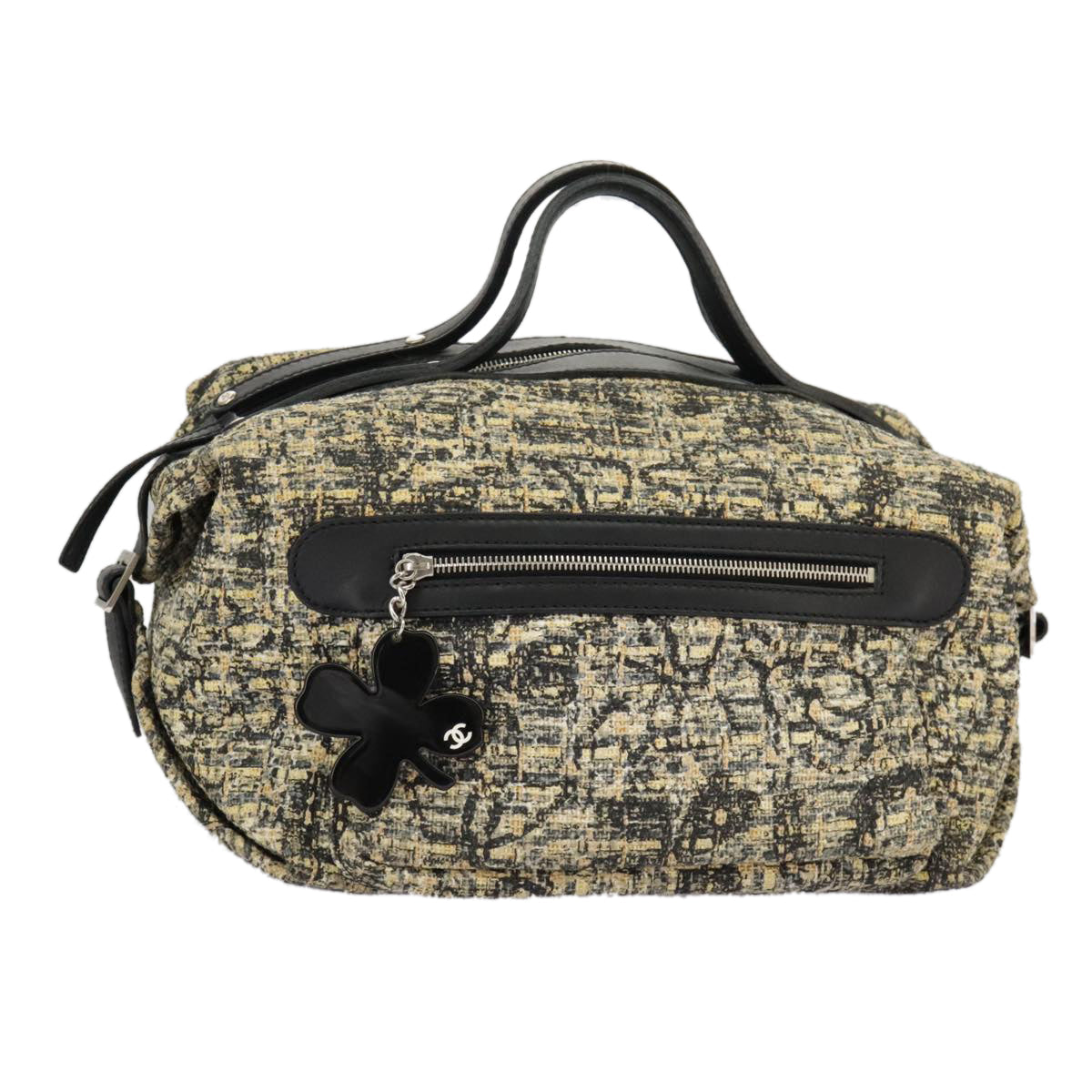 CHANEL Hand Bag Tweed Yellow Silver CC bs19419