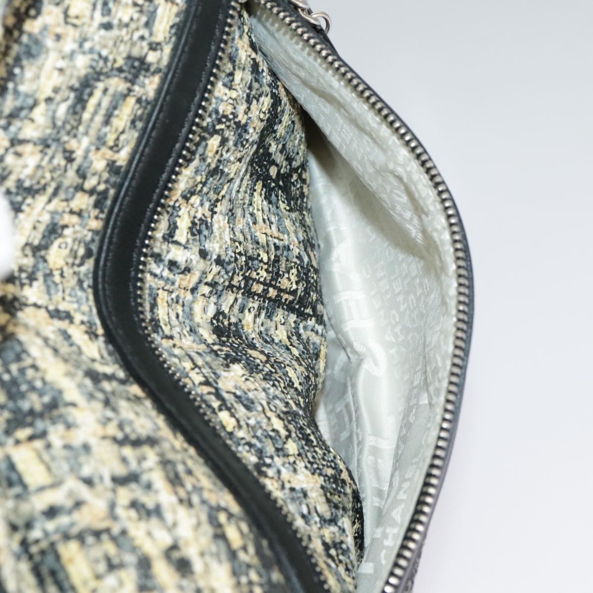 CHANEL Hand Bag Tweed Yellow Silver CC bs19419