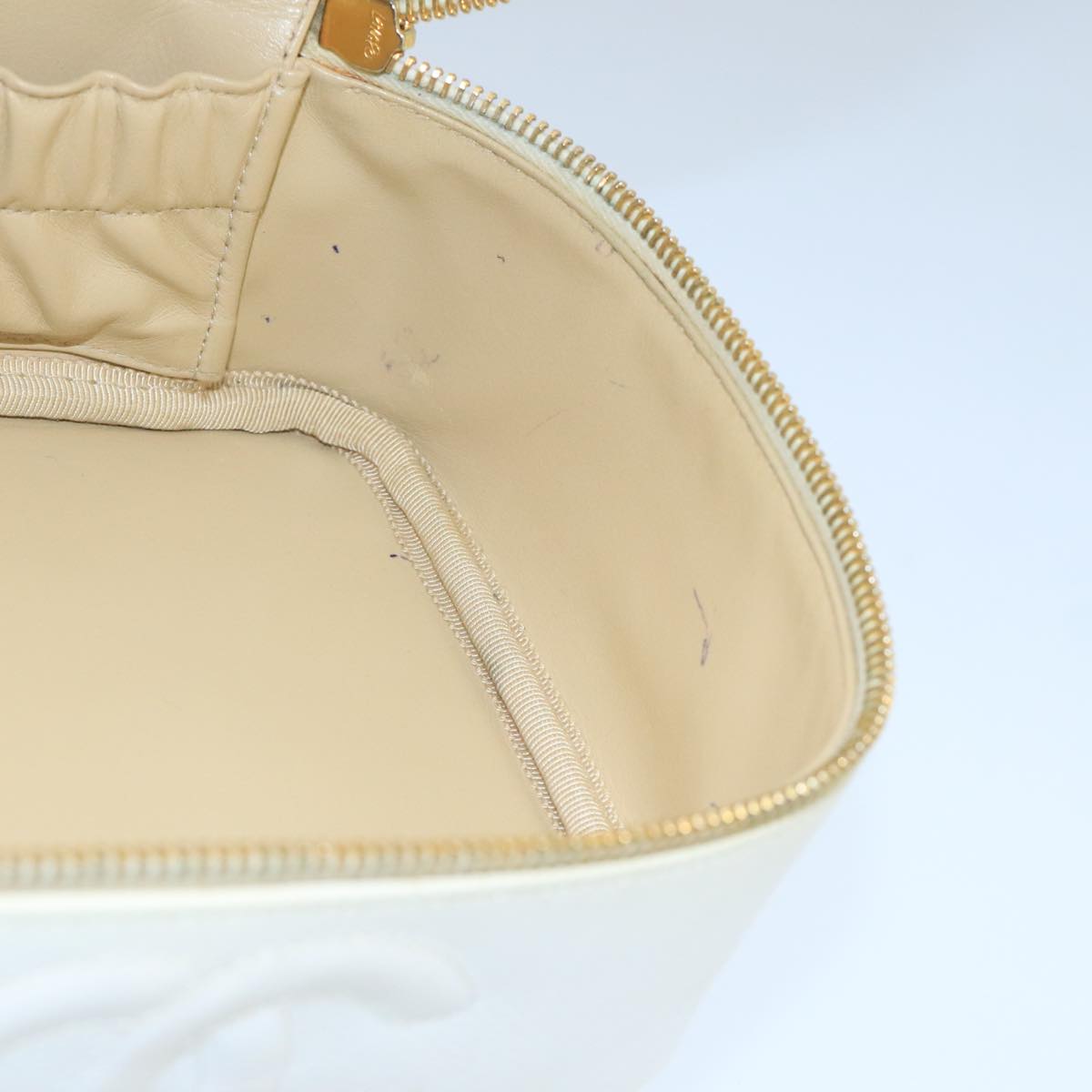 CHANEL COCO Mark Vanity Pouch Caviar Skin White Gold CC bs19425