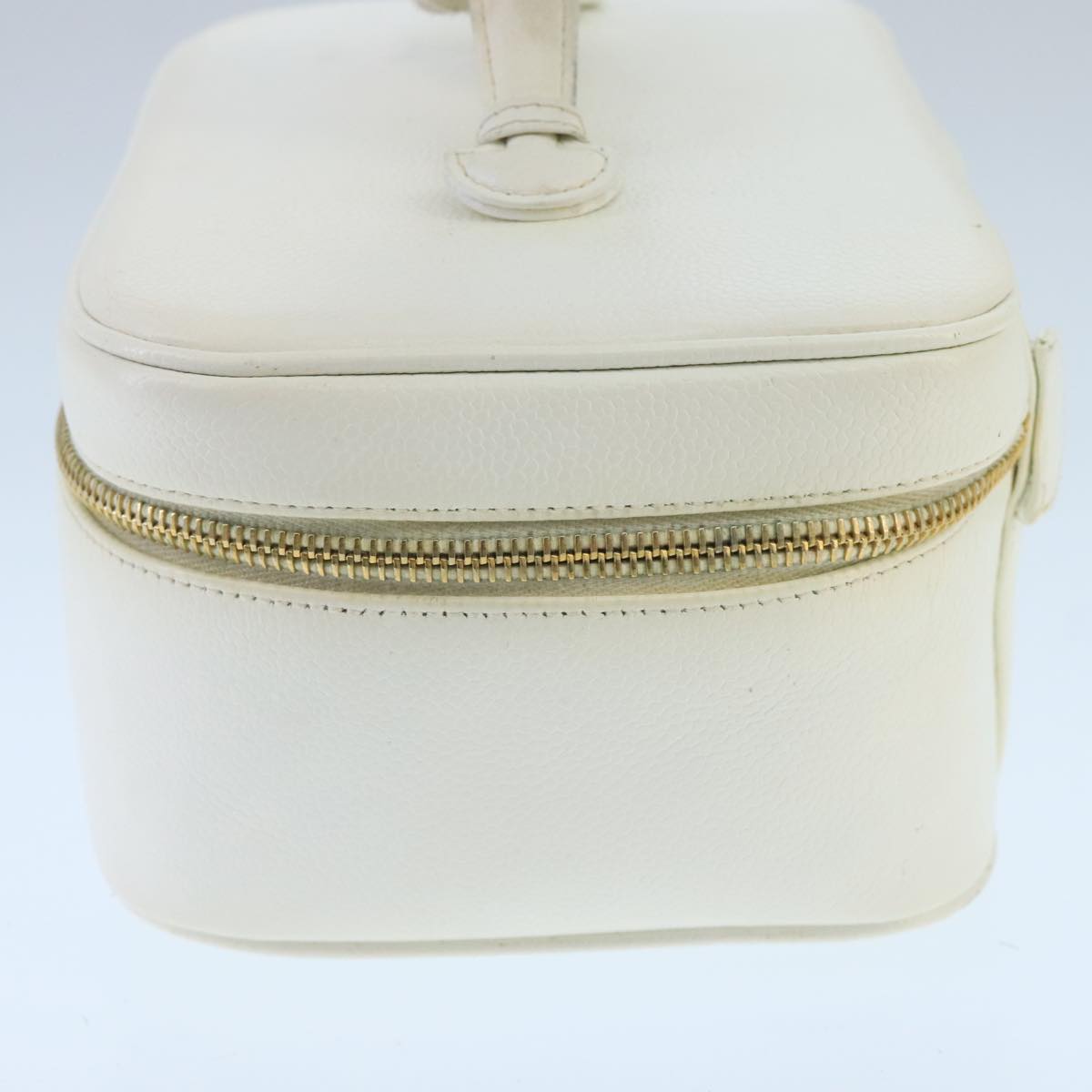 CHANEL COCO Mark Vanity Pouch Caviar Skin White Gold CC bs19425