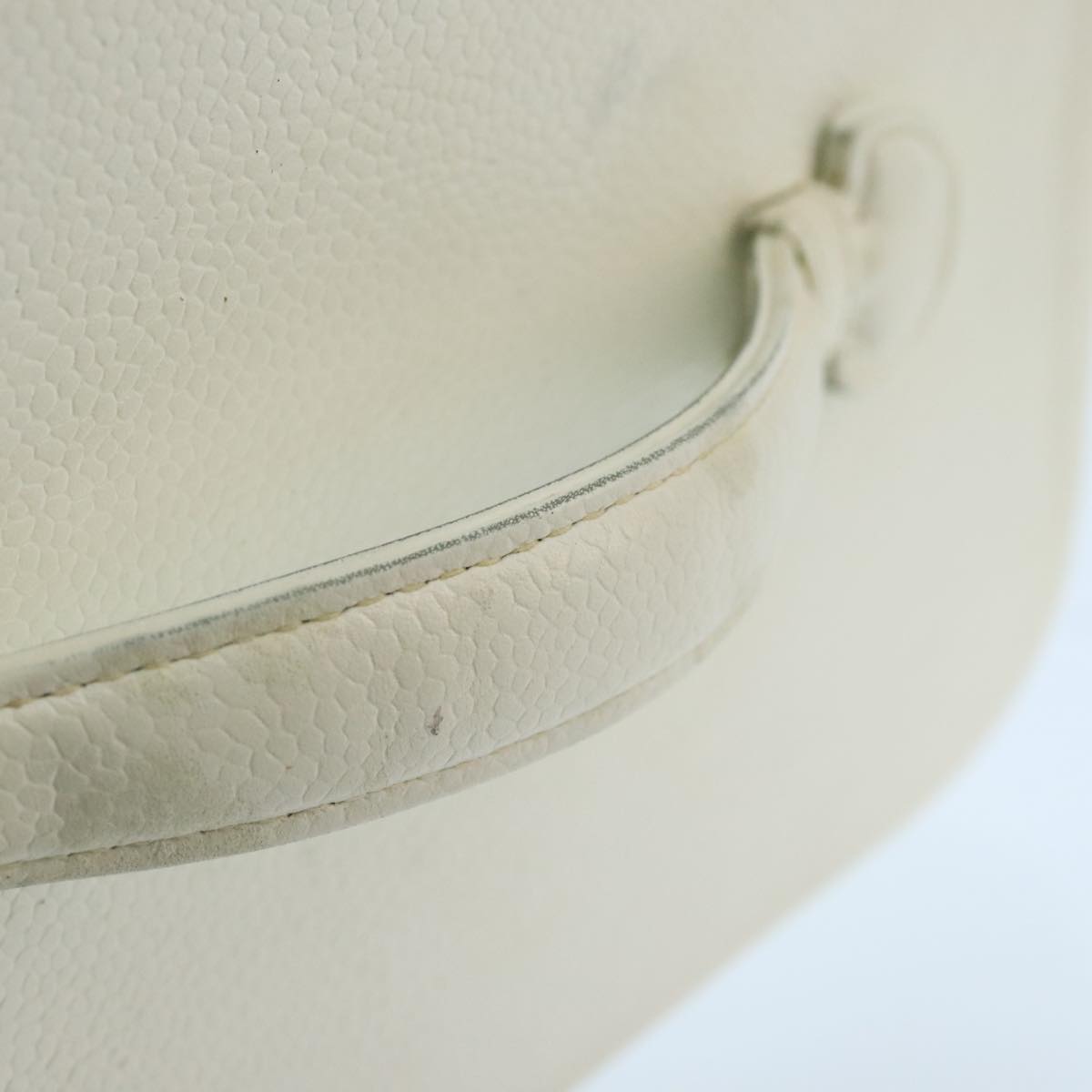 CHANEL COCO Mark Vanity Pouch Caviar Skin White Gold CC bs19425
