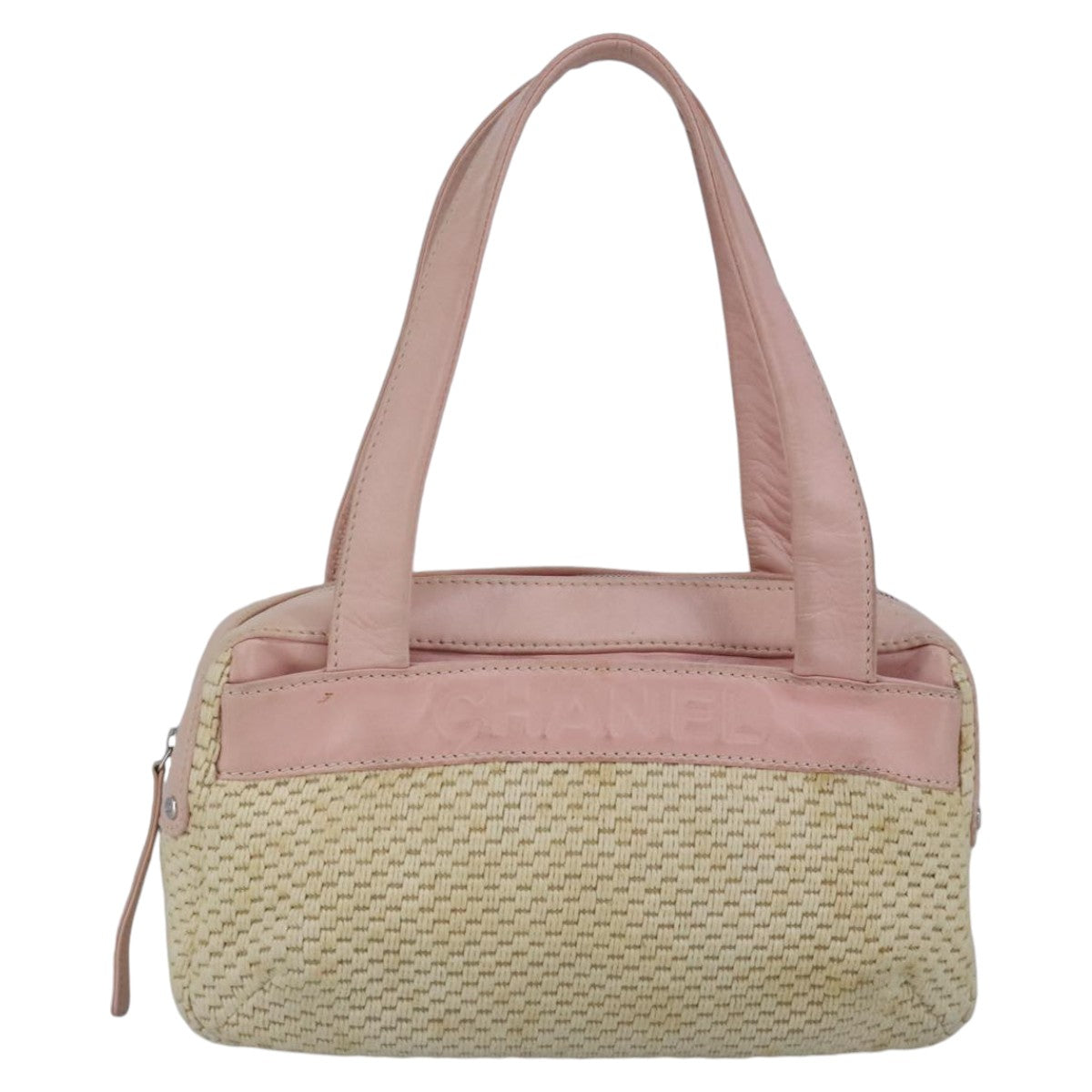 CHANEL Hand Bag Canvas Leather Pink Silver CC bs19432
