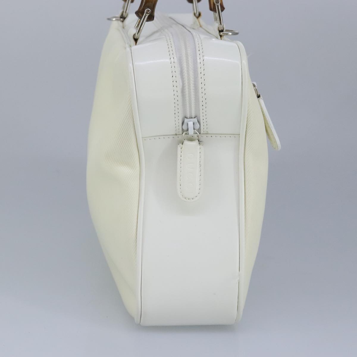 GUCCI Bamboo Hand Bag Nylon Leather White Silver 000 2040 0538 bs19480