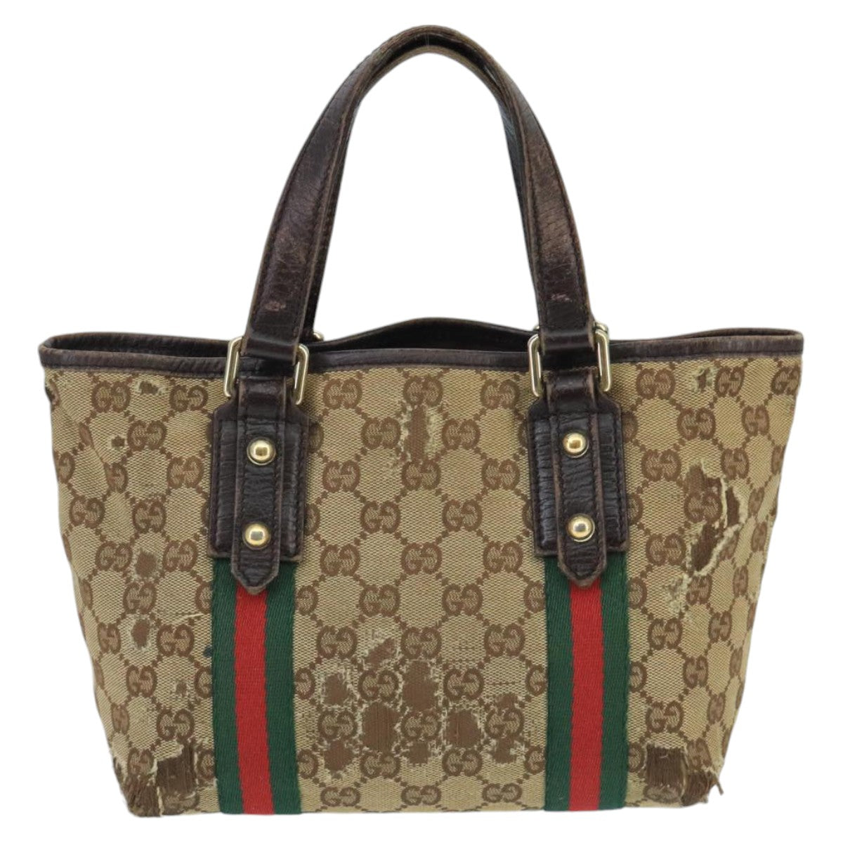 GUCCI GG Canvas Web Sherry Line Hand Bag Beige Gold Red 139261 bs19579