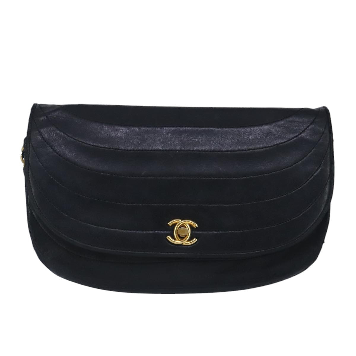 CHANEL Chain Shoulder Bag Lamb Skin Black Gold CC bs19645