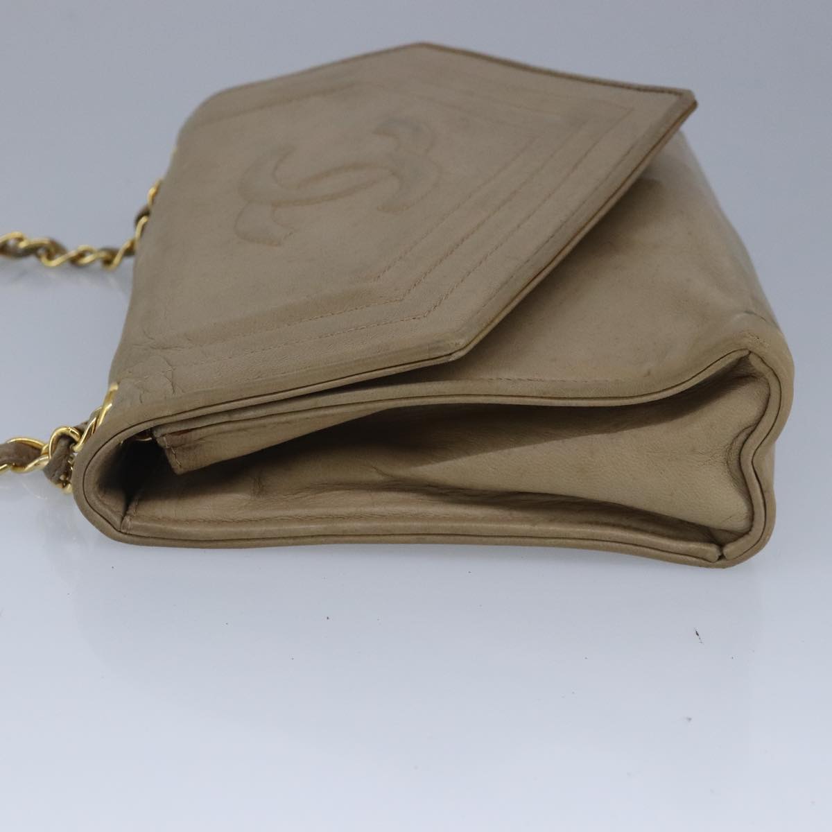 CHANEL Chain Shoulder Bag Lamb Skin Beige Gold CC bs19652