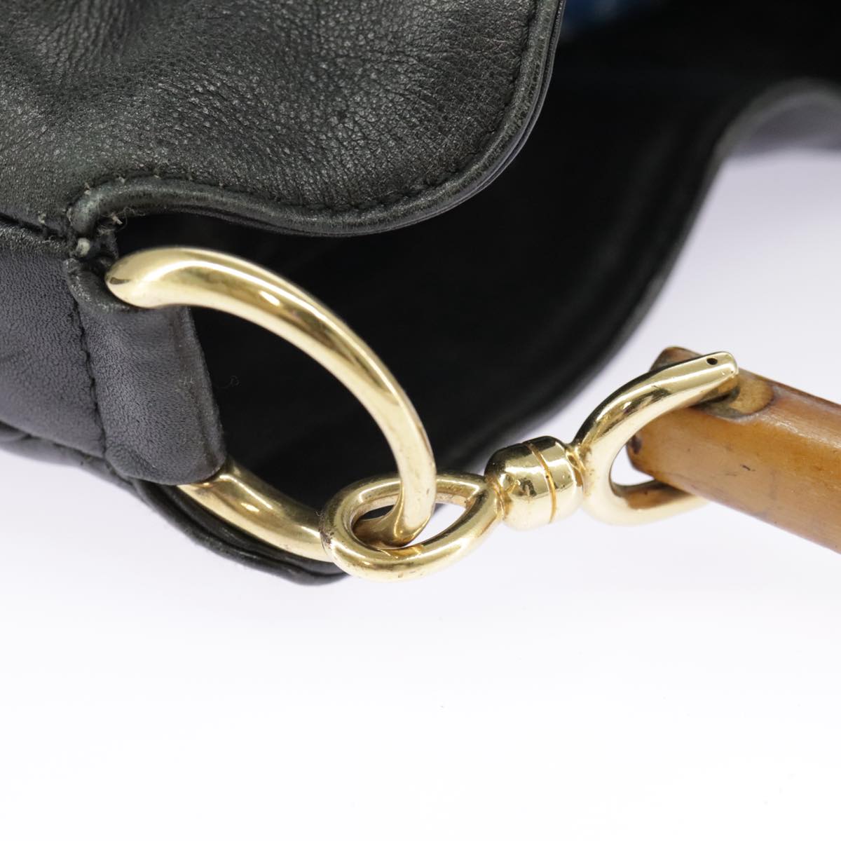 GUCCI Hand Bag Leather 2way Black Gold bs19673