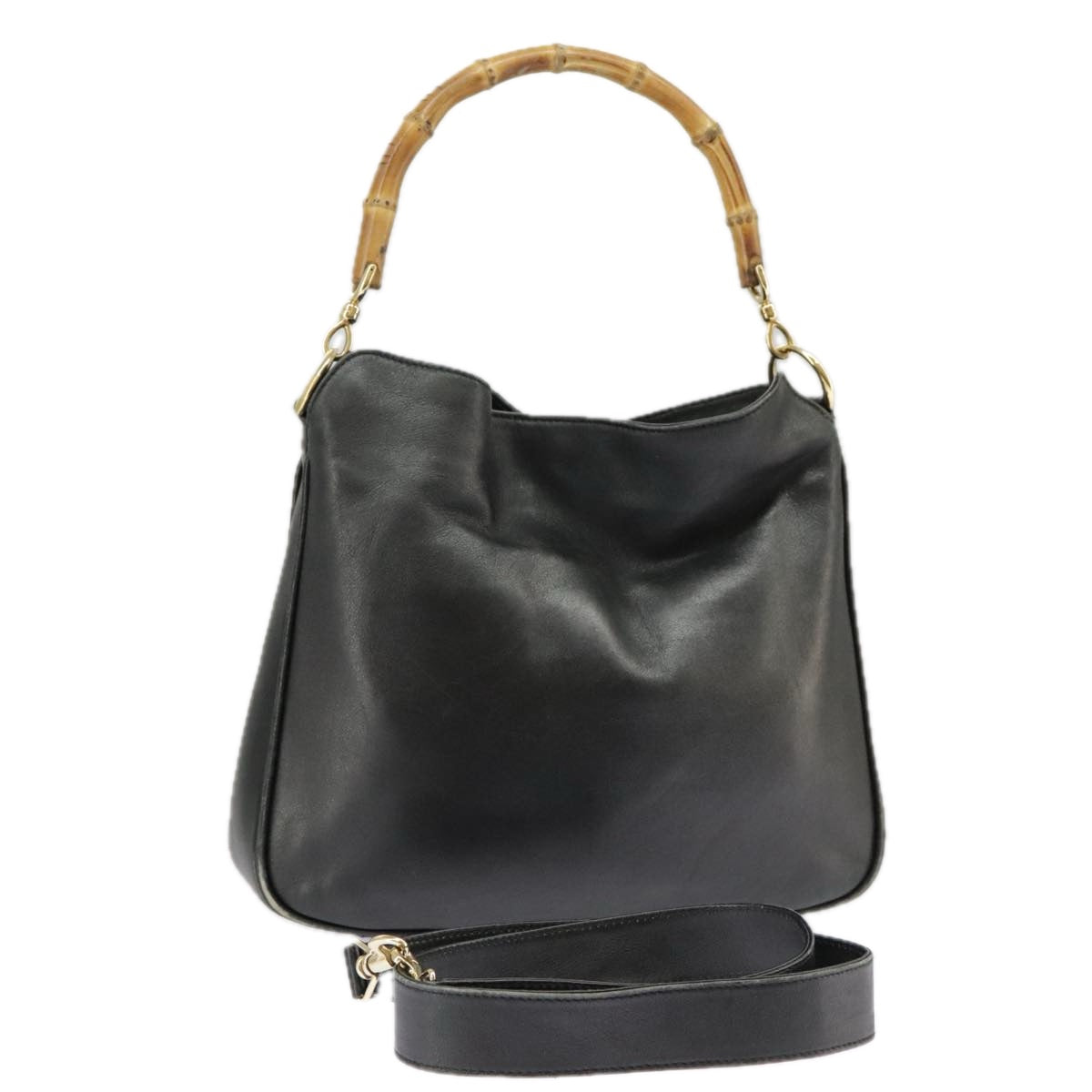 GUCCI Hand Bag Leather 2way Black Gold bs19673