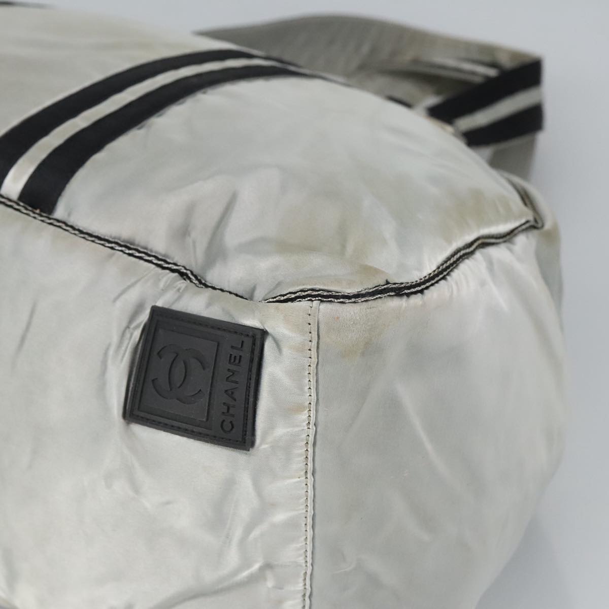 CHANEL Sports Boston Bag Canvas Silver Black CC bs19744