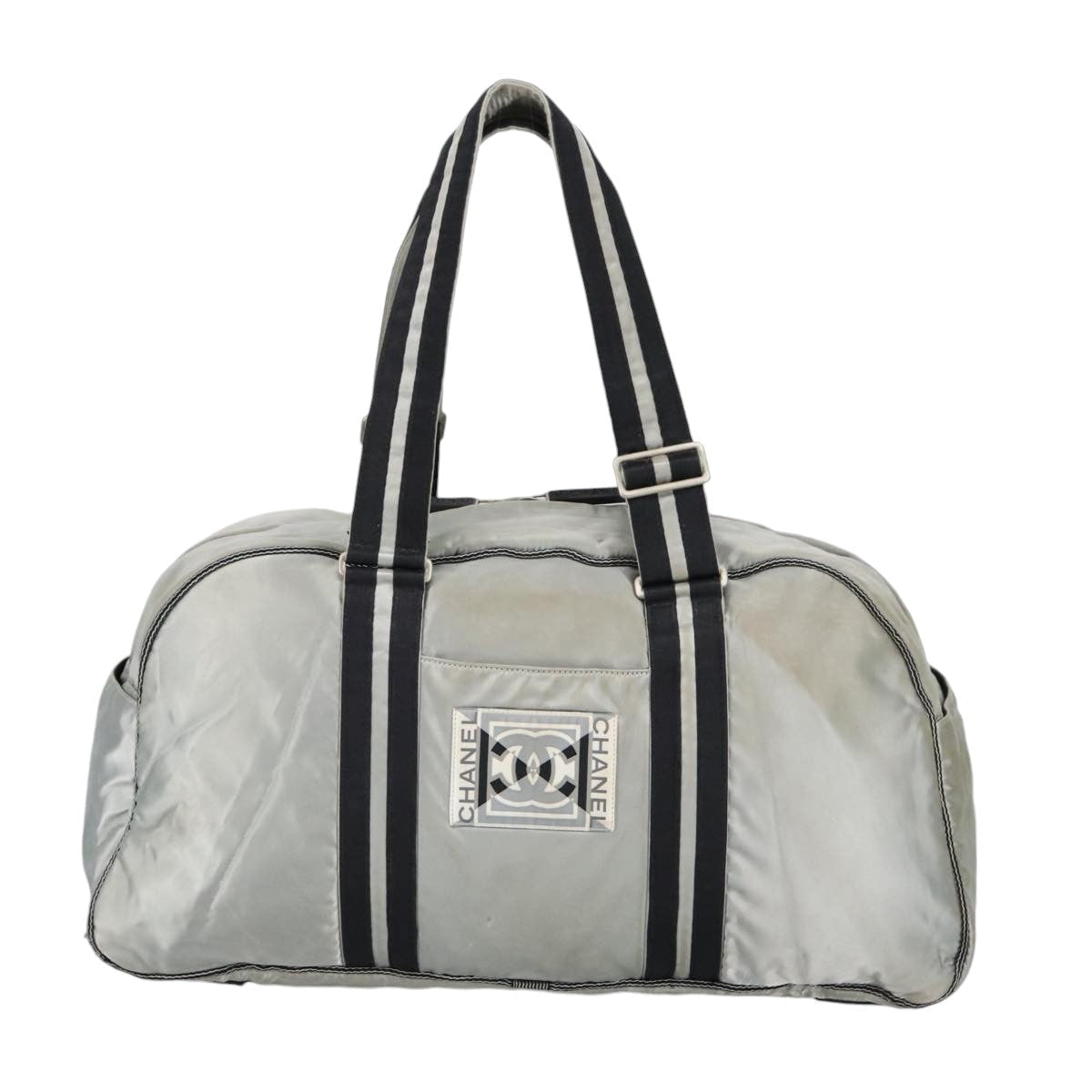 CHANEL Sports Boston Bag Canvas Silver Black CC bs19744