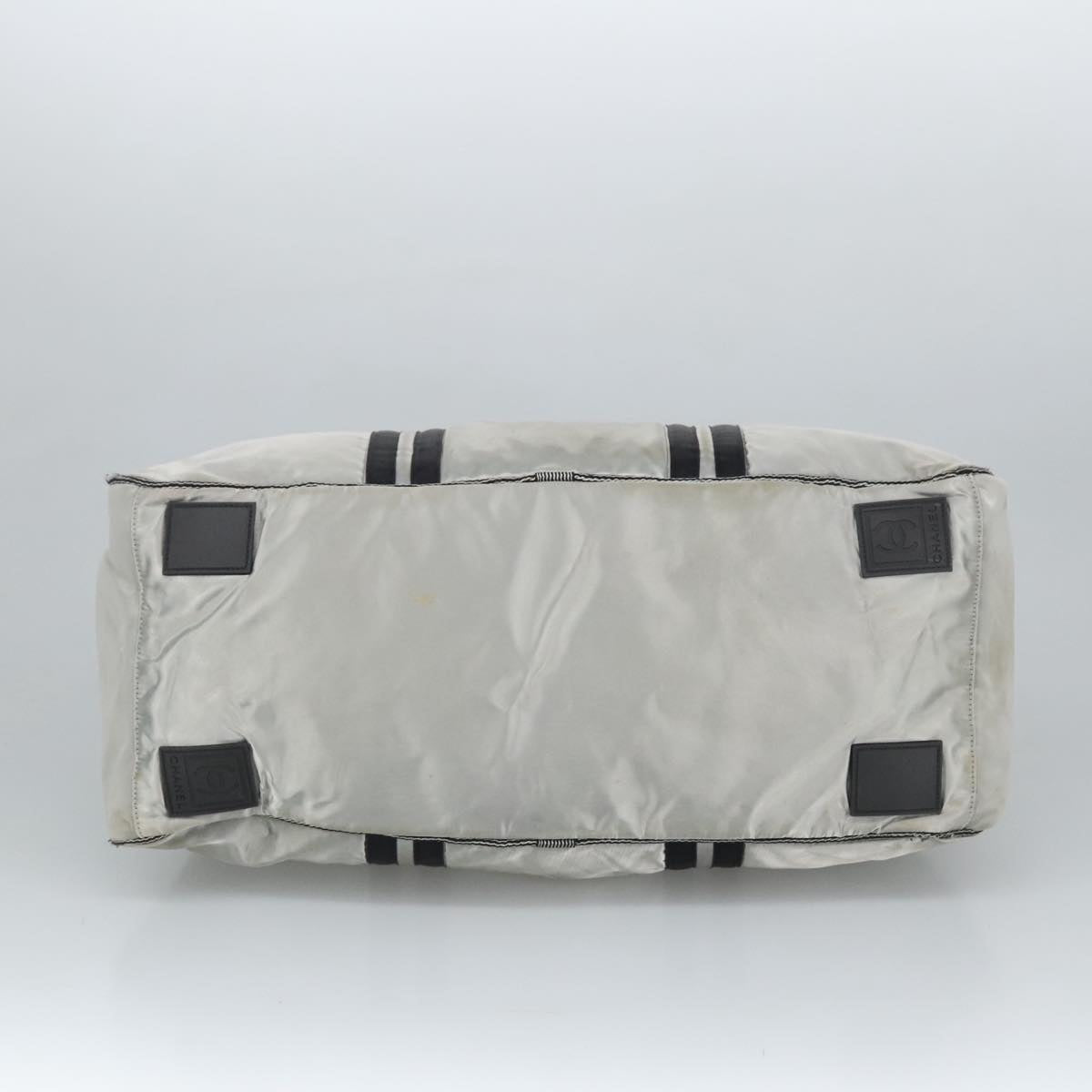 CHANEL Sports Boston Bag Canvas Silver Black CC bs19744