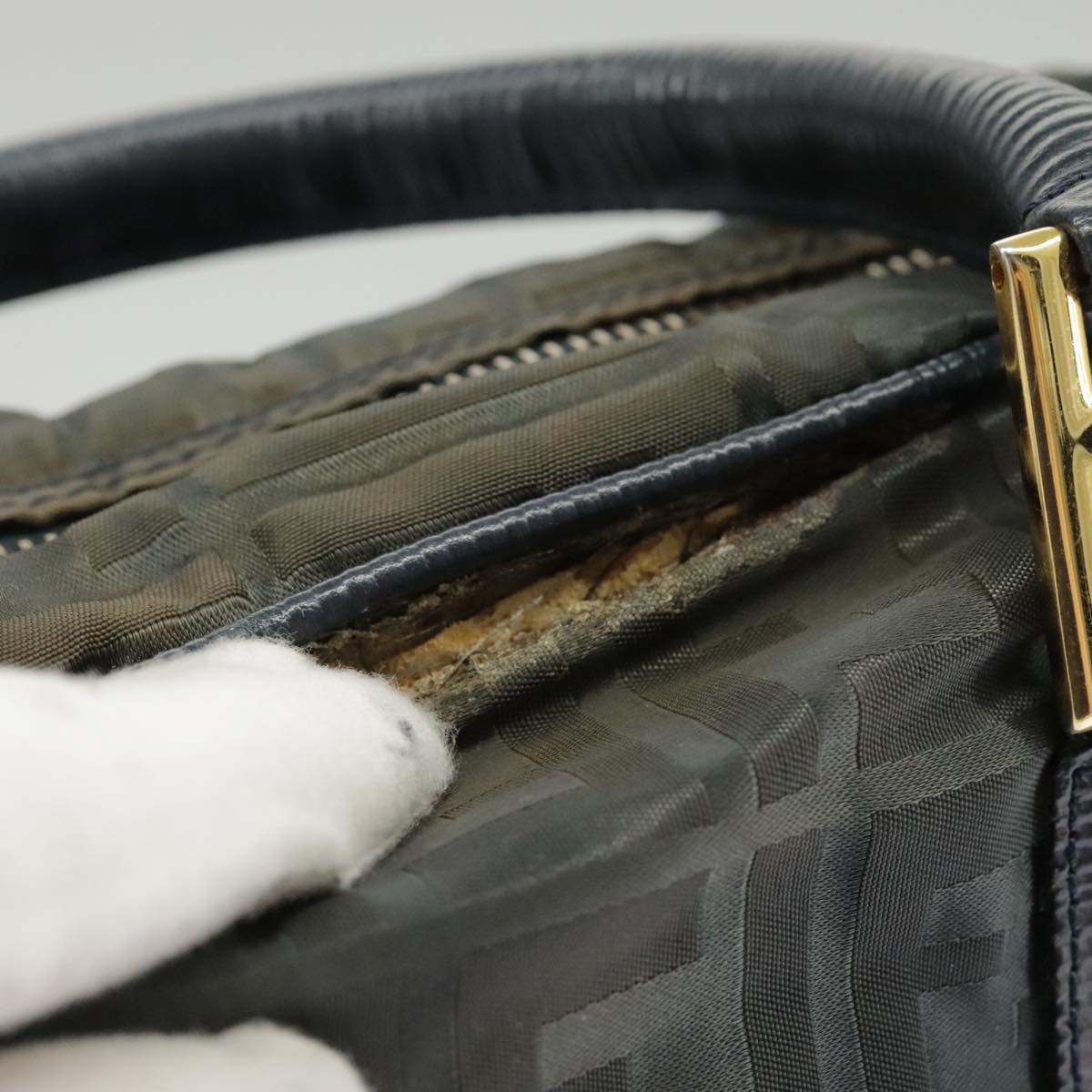 FENDI Zucca Canvas Hand Bag 2way Navy Gold bs19759