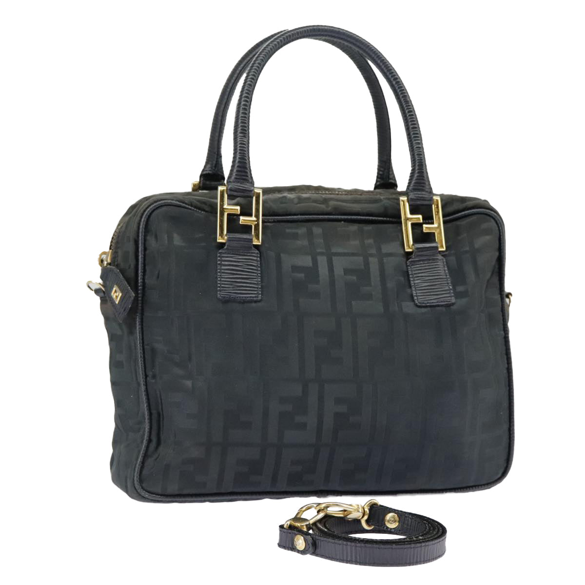FENDI Zucca Canvas Hand Bag 2way Navy Gold bs19759