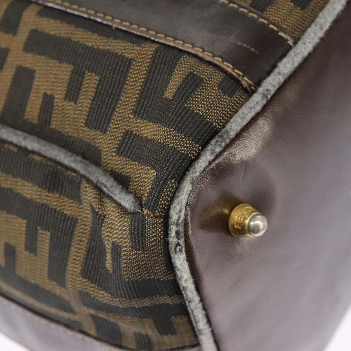 FENDI Zucca Canvas Hand Bag Brown Black Gold bs19936