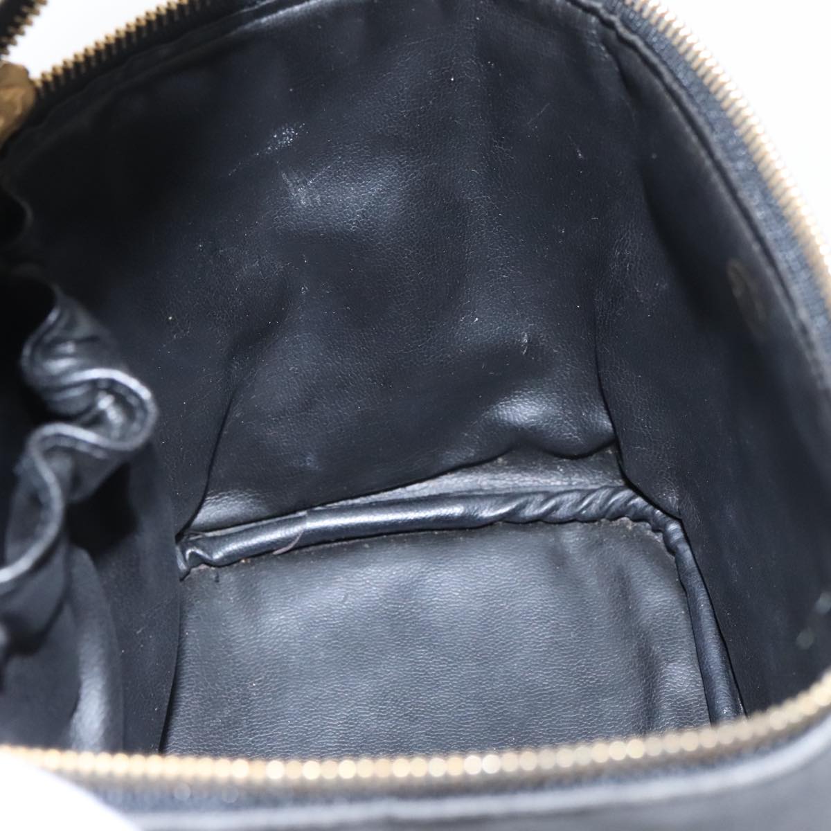 CHANEL Bicolore Vanity Cosmetic Pouch Canvas Leather Black Gold CC bs20025