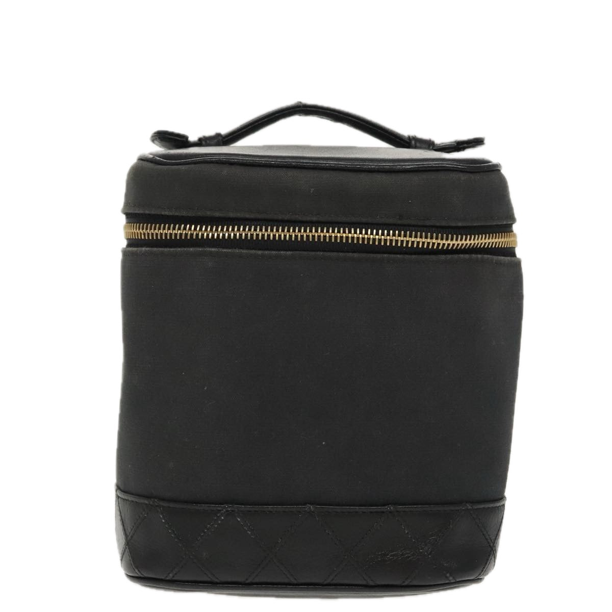 CHANEL Bicolore Vanity Cosmetic Pouch Canvas Leather Black Gold CC bs20025