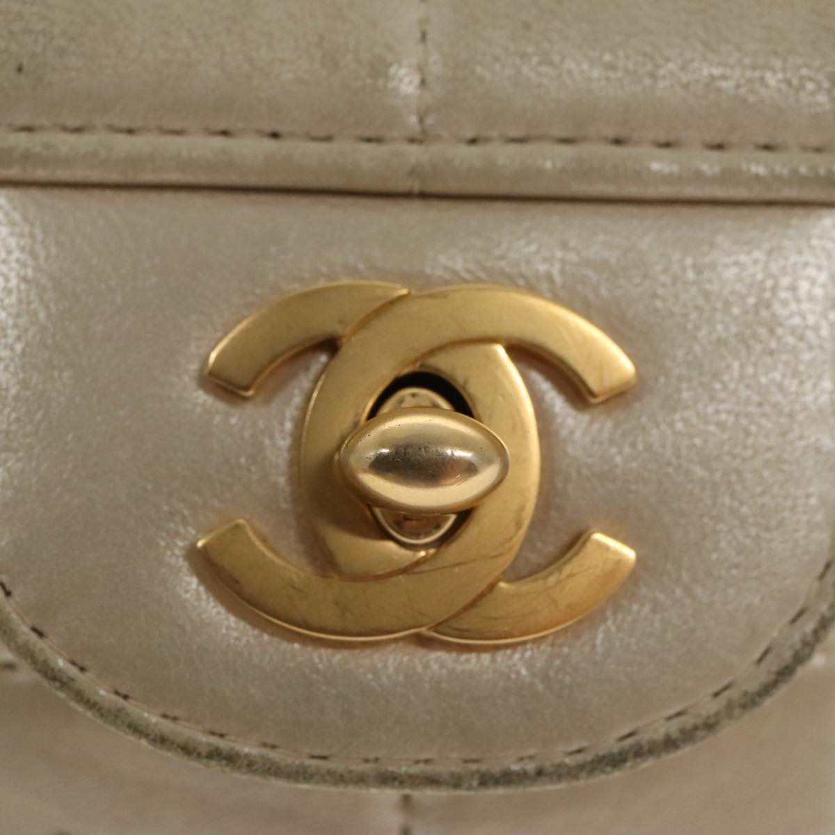 CHANEL Choco Bar Chain Shoulder Bag Lamb Skin Gold Tone Gold CC bs20107