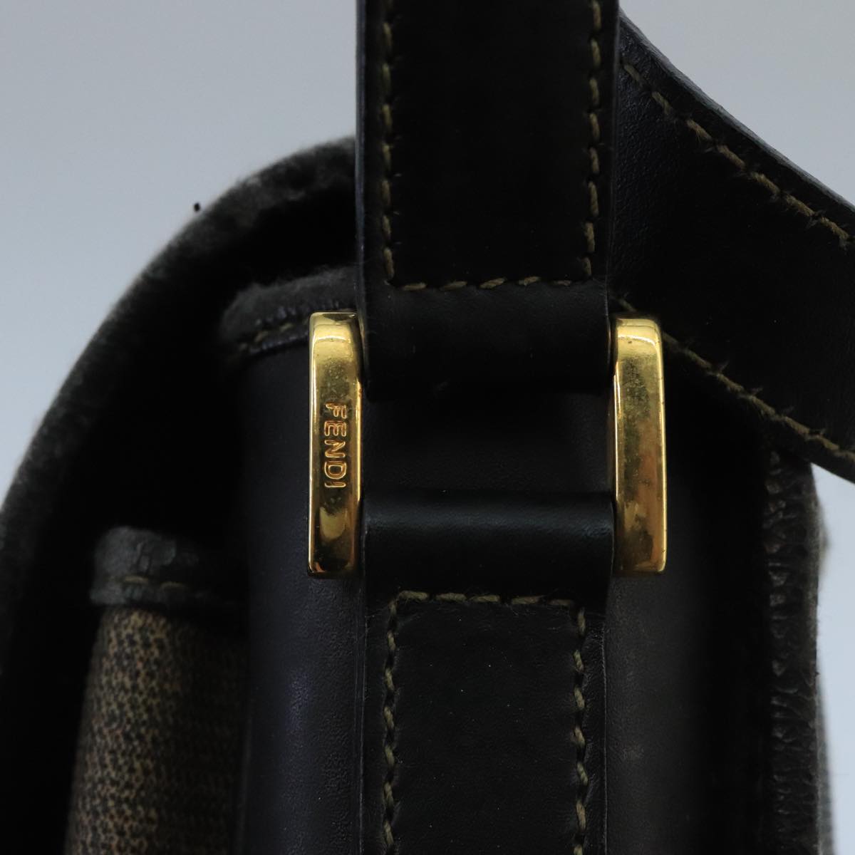 FENDI Pecan Canvas Shoulder Bag Brown Black bs20143