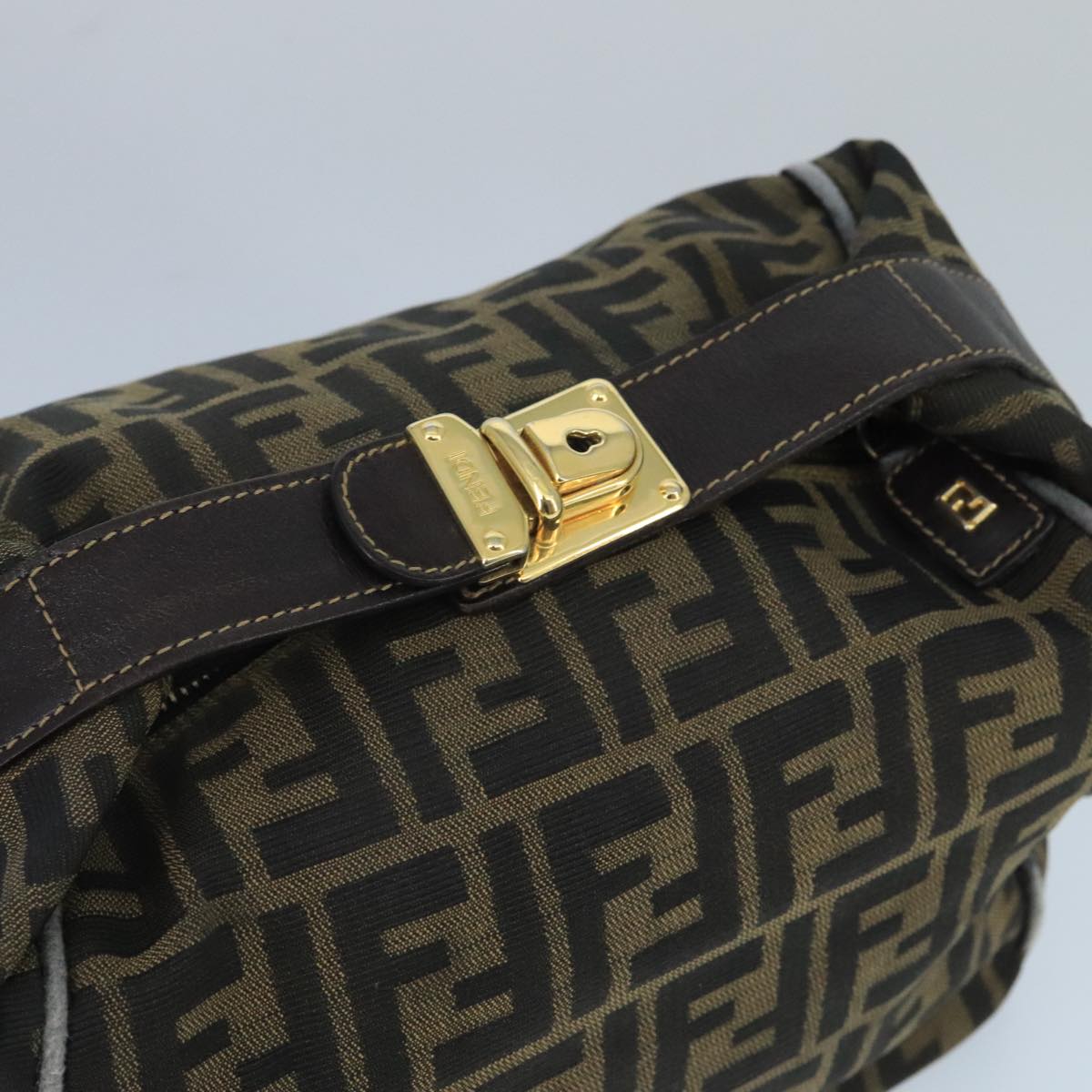 FENDI Zucca Canvas Hand Bag Brown Black gold bs20148