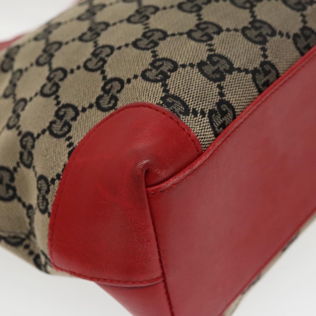 GUCCI GG Canvas Tote Bag Beige Red  Gold 002 1119 bs20331