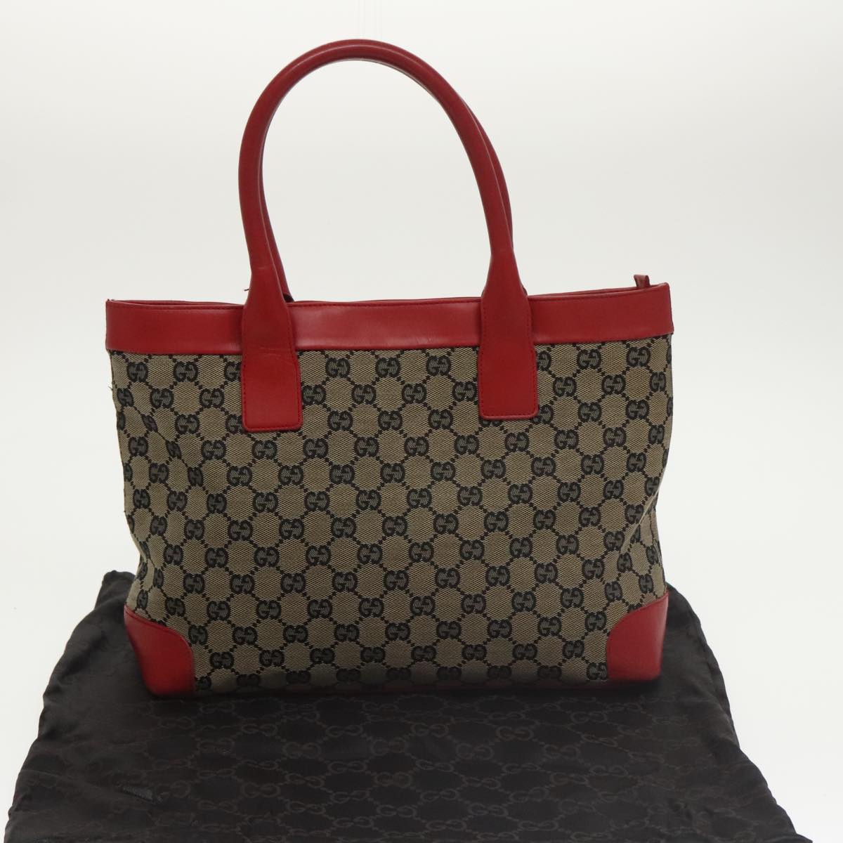 GUCCI GG Canvas Tote Bag Beige Red  Gold 002 1119 bs20331