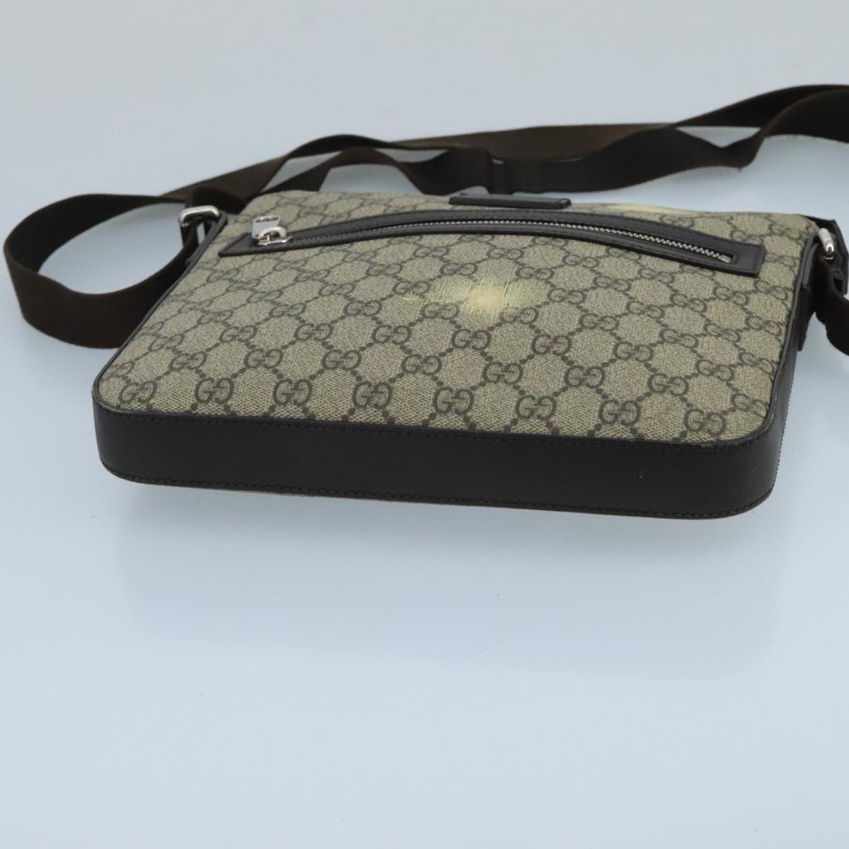 GUCCI GG Supreme Shoulder Bag PVC Leather Beige Silver 406410 bs20336