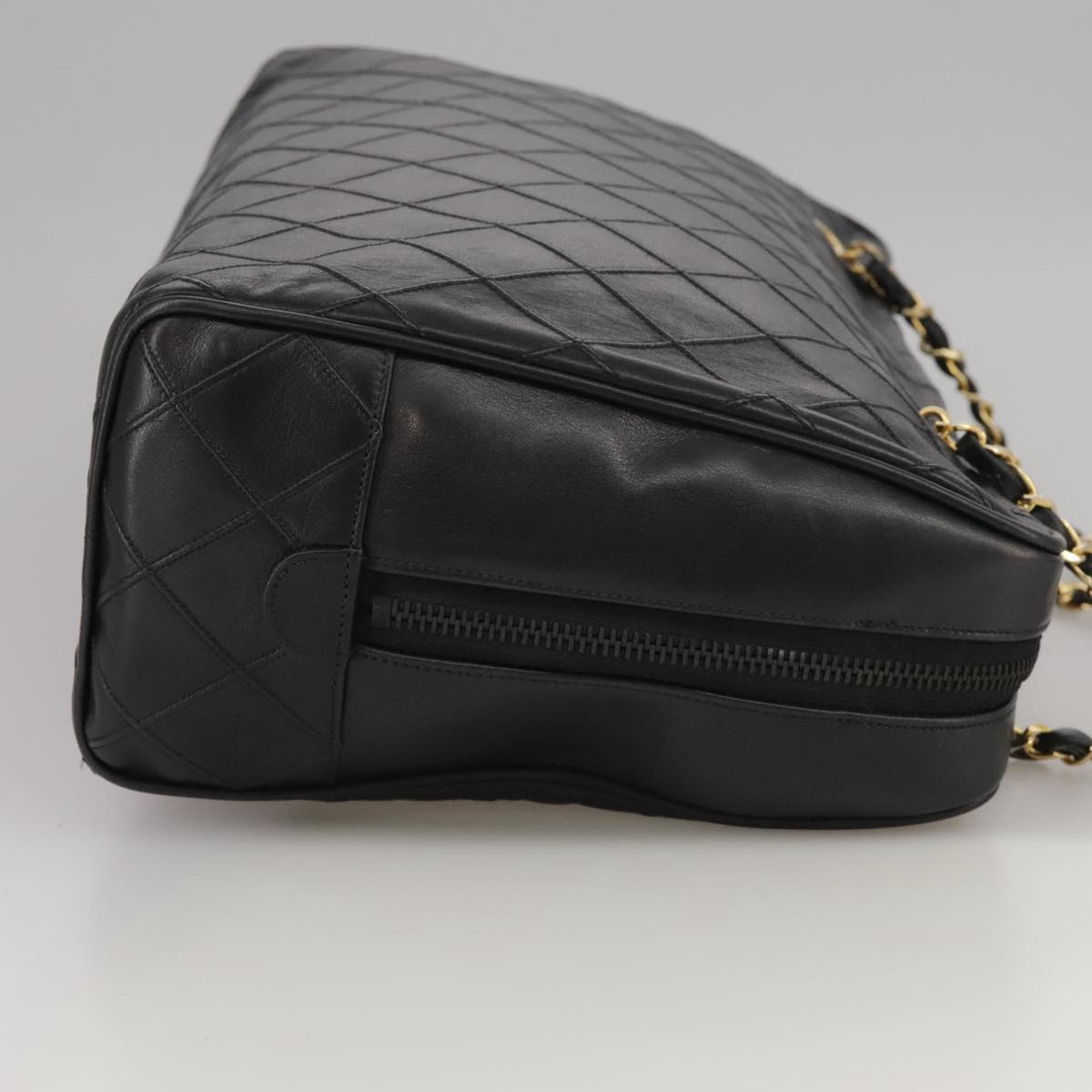 CHANEL Bicolore Chain Matelasse Shoulder Bag Lamb Skin Black CC bs20538