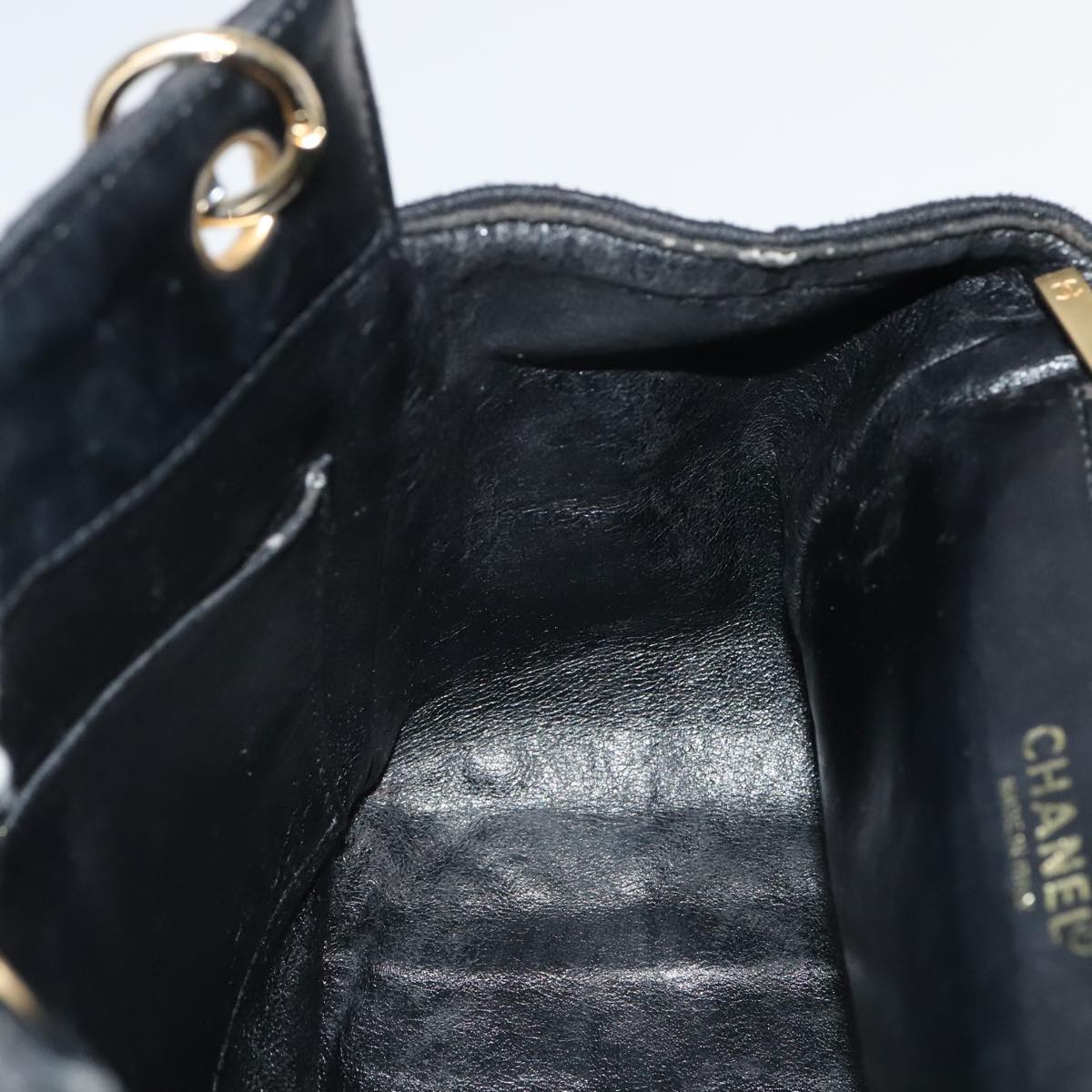 CHANEL Choco Bar Chain Hand Bag Cotton Black CC bs20540
