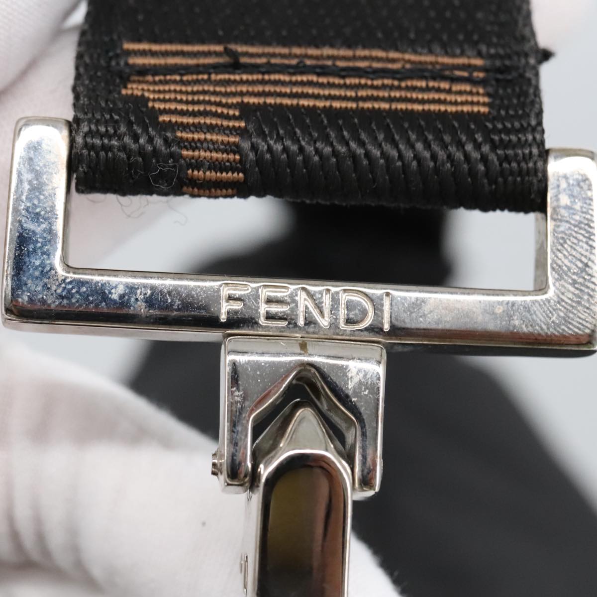FENDI Hand Bag Nylon Black Brown Silver bs20578