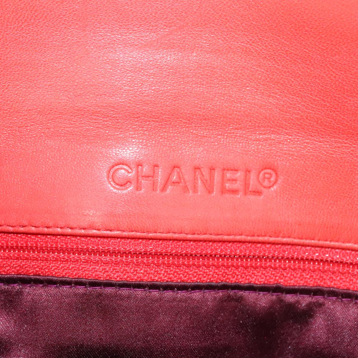 CHANEL Choco Bar Chain Hand Bag Lamb Skin Purple Pink CC bs20703