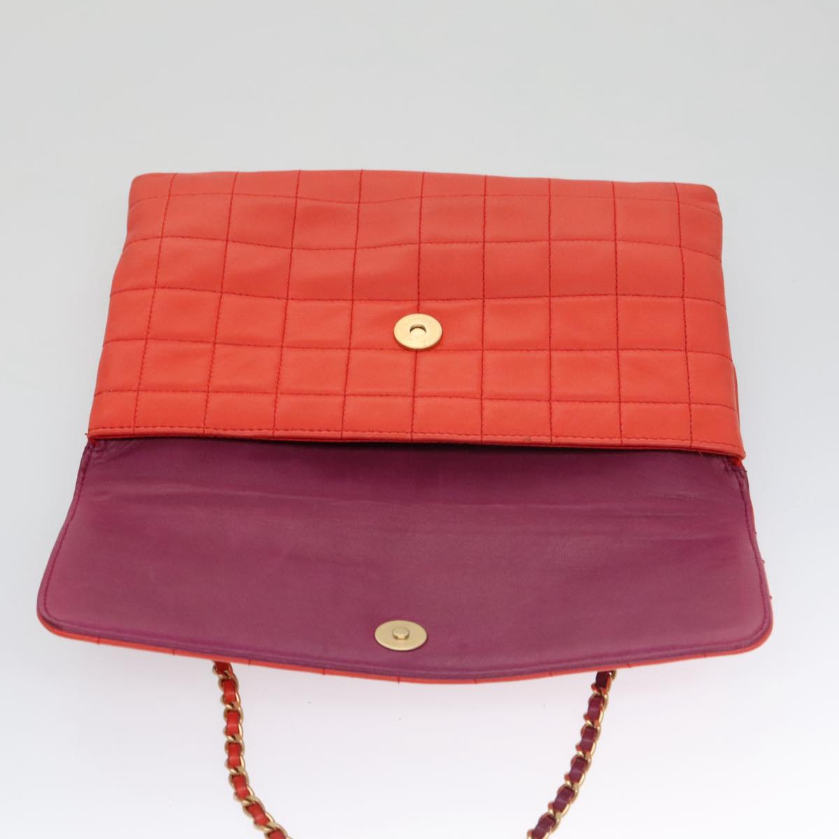CHANEL Choco Bar Chain Hand Bag Lamb Skin Purple Pink CC bs20703
