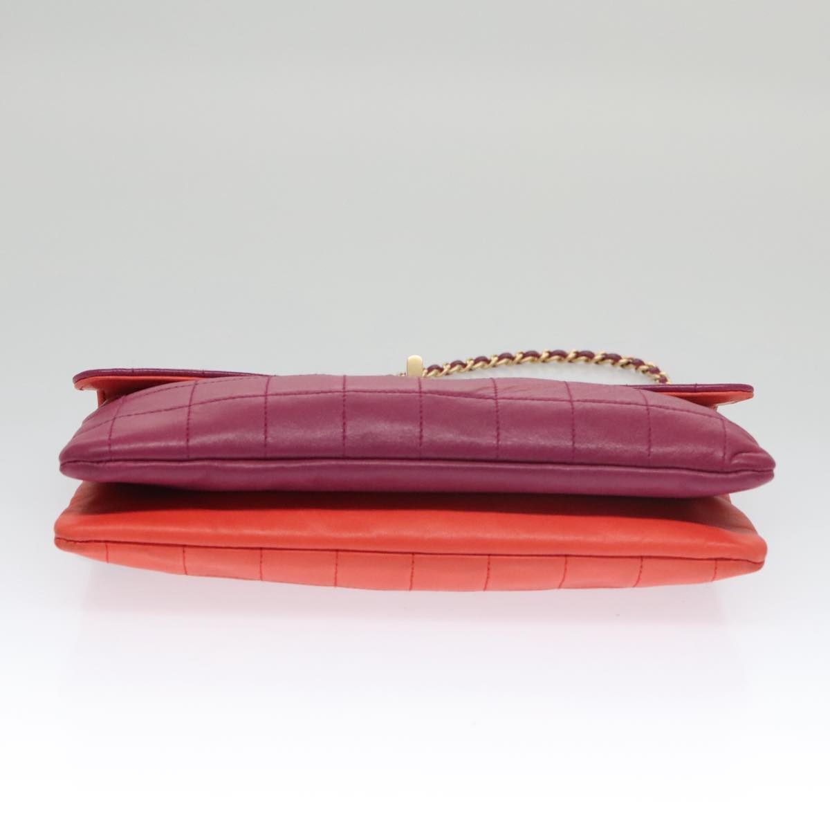 CHANEL Choco Bar Chain Hand Bag Lamb Skin Purple Pink CC bs20703