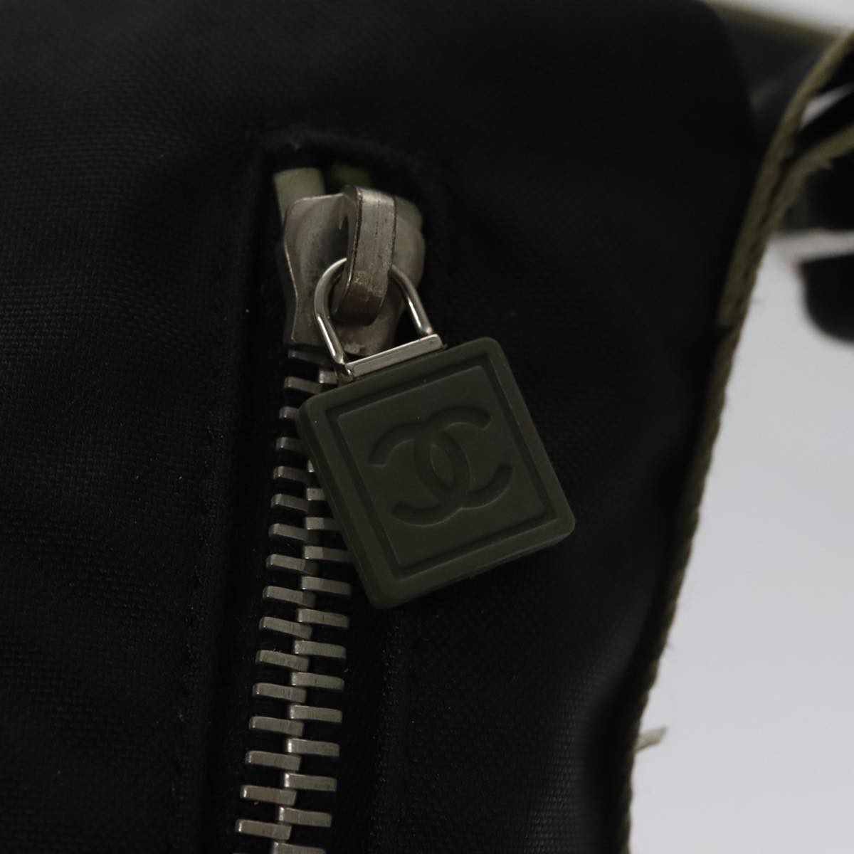CHANEL Sports Shoulder Bag Nylon Black Khaki Silver CC bs20802