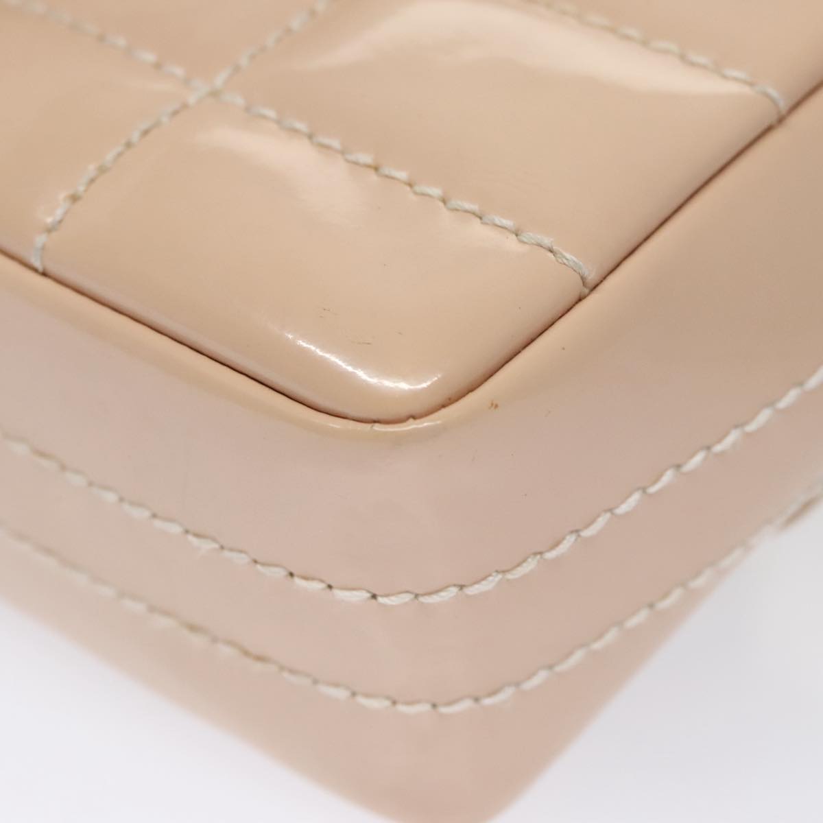 CHANEL Choco Bar Chain Shoulder Bag Patent Leather Pink Gold CC bs20804