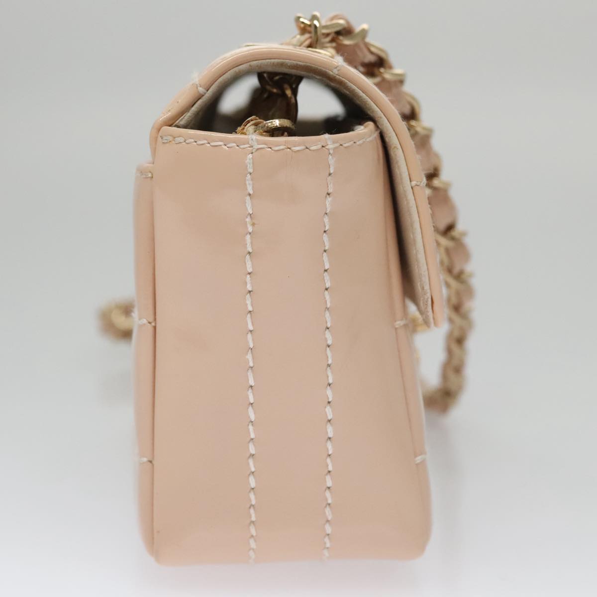 CHANEL Choco Bar Chain Shoulder Bag Patent Leather Pink Gold CC bs20804