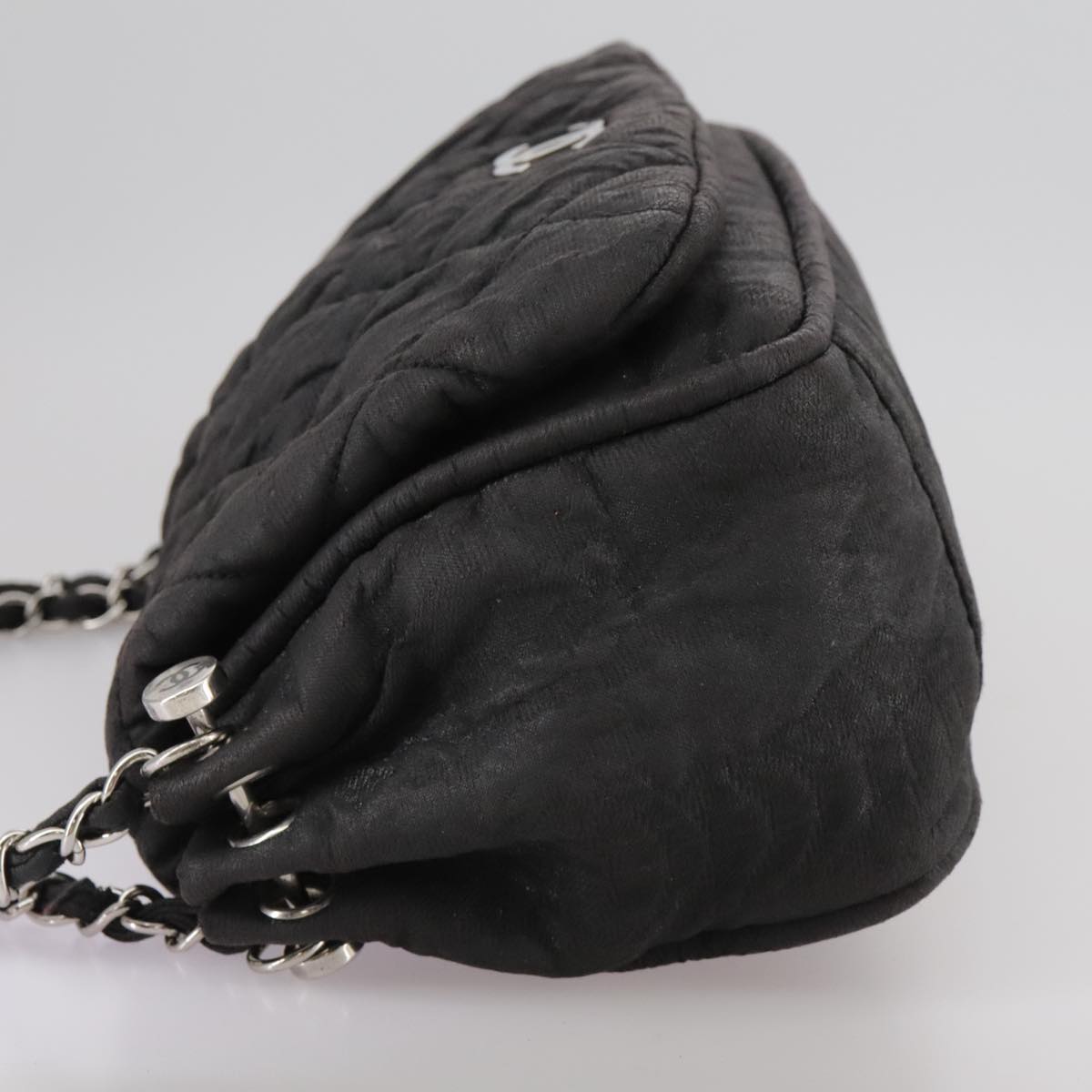 CHANEL Matelasse Chain Hand Bag Coated Canvas Black Silver CC bs20902