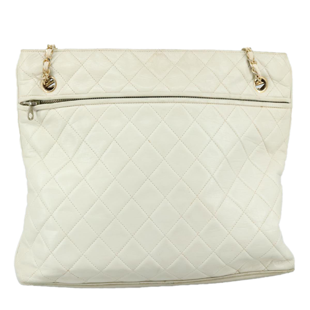 CHANEL Matelasse Chain Shoulder Bag Leather White Gold CC bs20903