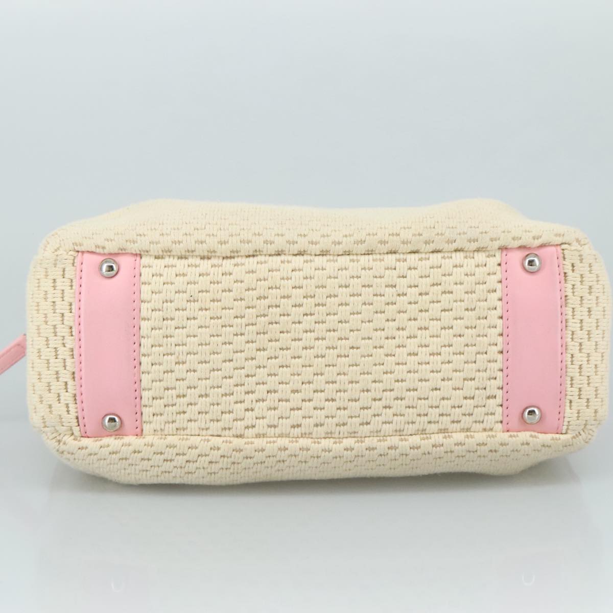 CHANEL Hand Bag Cotton Leather Pink Beige Silver CC bs20916