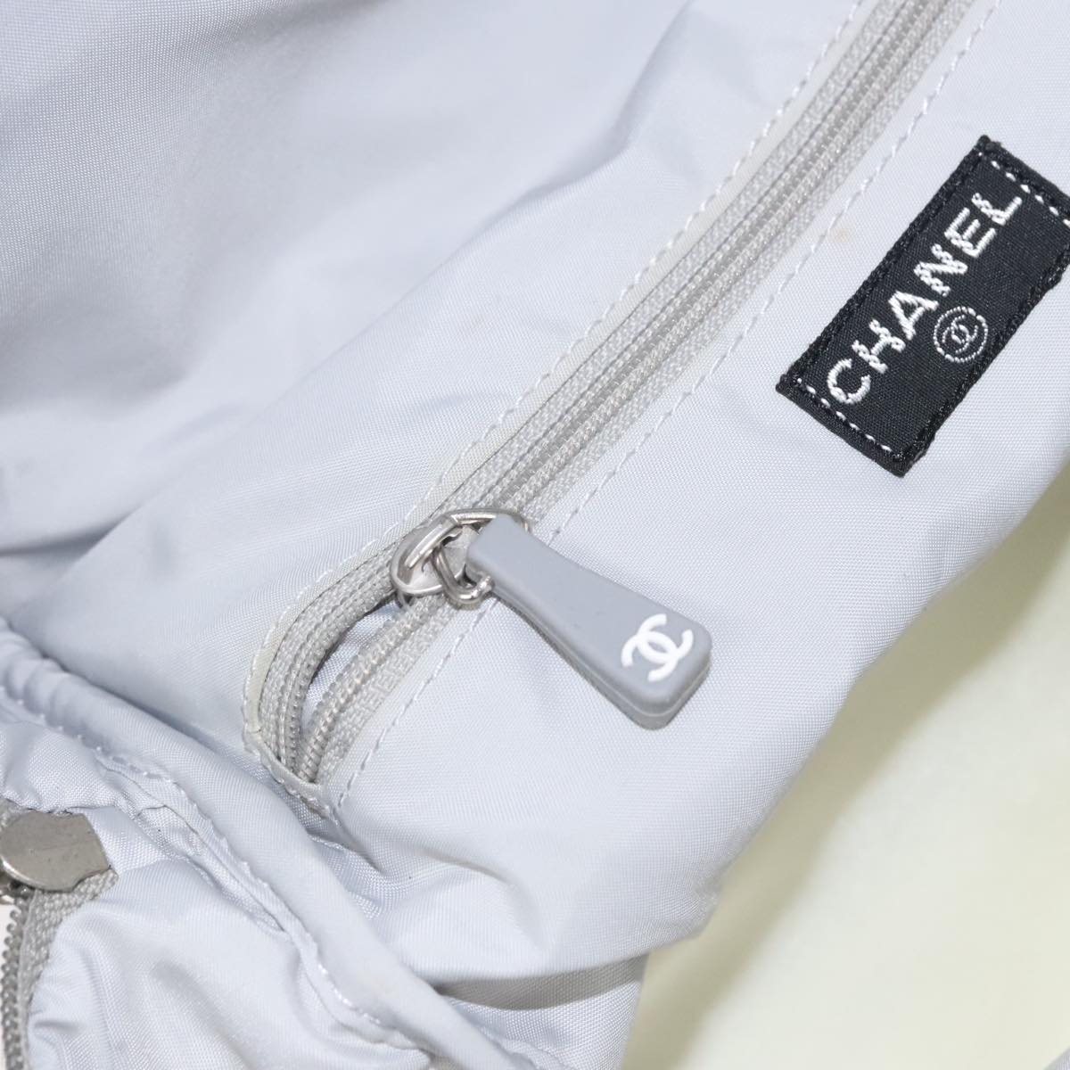 CHANEL Sports Backpack Nylon Leather White Gray Silver CC bs20919
