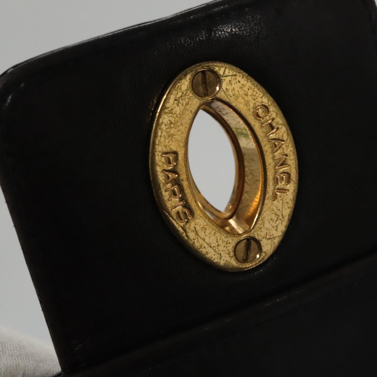 CHANEL Matelasse Hand Bag Enamel Black Gold CC bs20920