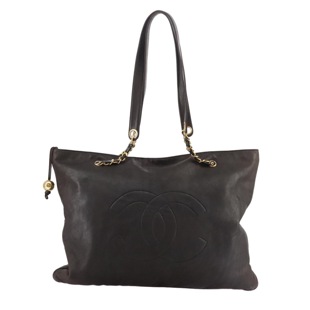 CHANEL COCO Mark Chain Tote Bag Leather Brown CC bs20968