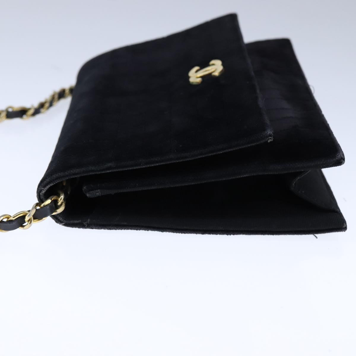 CHANEL Mademoiselle Chain Shoulder Bag Velor Black CC bs20974