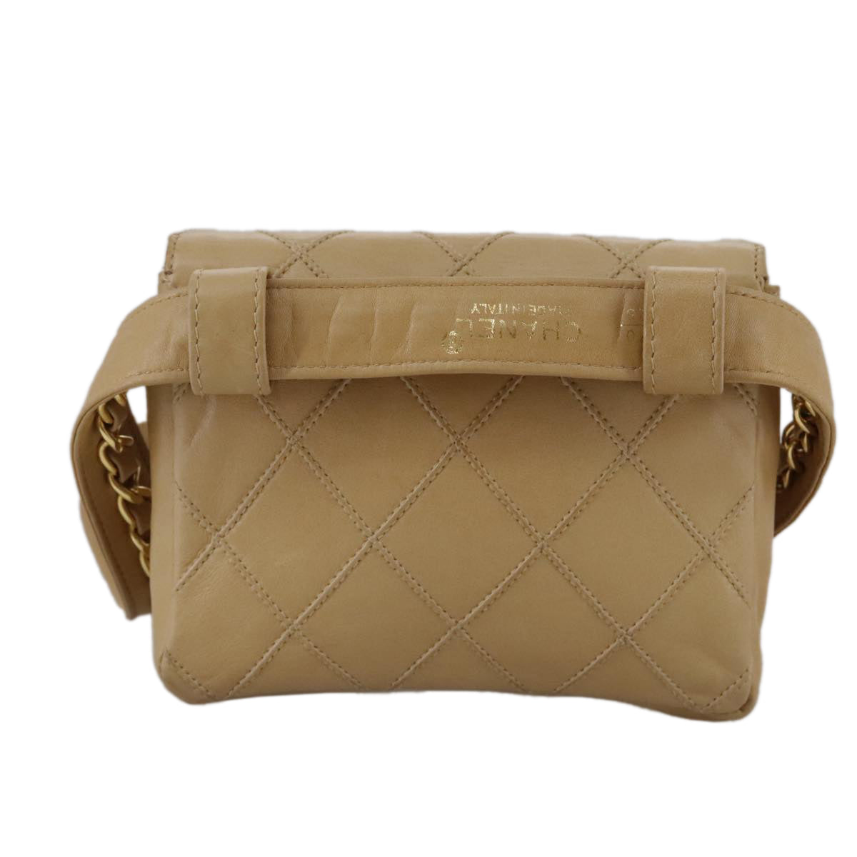 CHANEL Bicolore Waist bag Lamb Skin Beige Gold CC bs21018